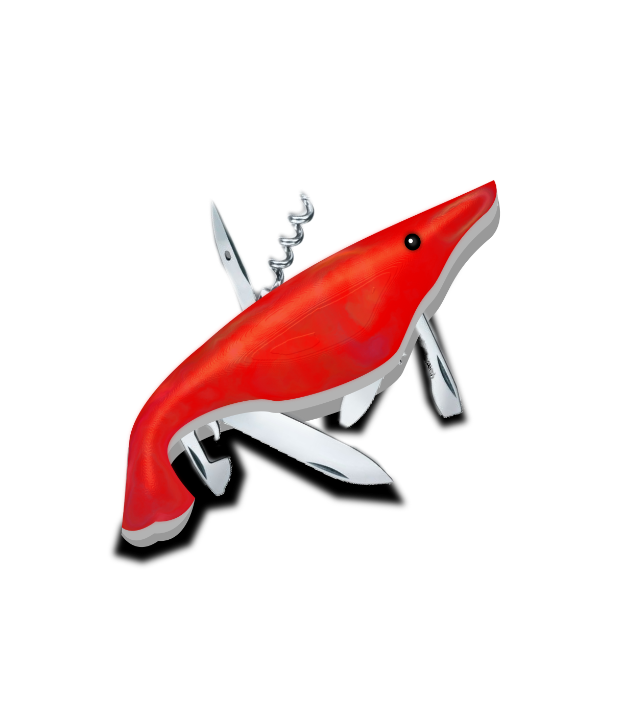 Red shrimp-shaped folding multi-tool